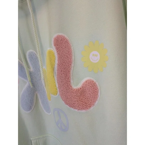 Fanjoy KNJ Hoodie Size XL Mint Green Chenille Graphic‎ Sweatshirt Fuzzy Letters - Picture 2 of 6